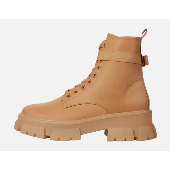 Steve Madden Thora Combat Boots 10 Tan Ankle Booties Lug Moto Brown - Picture 2 of 9